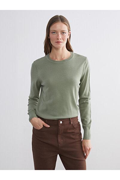LC Waikiki Lcw Comfort Green Knitwear Plain Sweater with Nevavm Difference