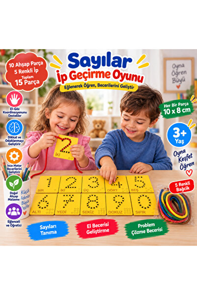 Trendy Toys Eğitici Ahşap Sayılar Ip Geçirme Montessori El Kası Geliştirme