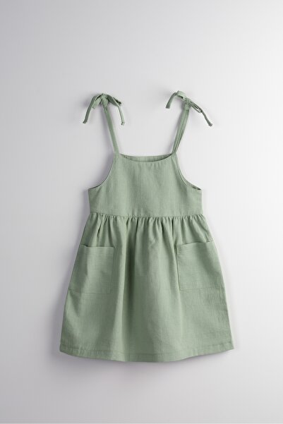 Bondberro Linen / Cotton Fabric Strap Dress for Baby Girls and Children (Green)