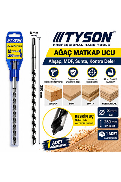Tysonn Tyson Ağaç Ahşap Matkap Delici Ucum Mdf Ahşap Sunta Kontra Deler 8 X 2...