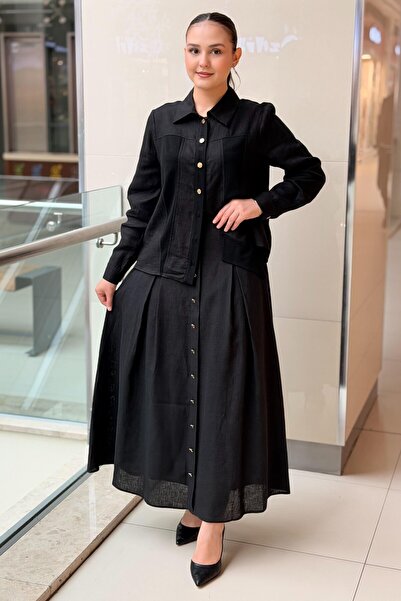 MISS DALIDA Missdalida A-Line Linen Skirt with Pocket Flaps