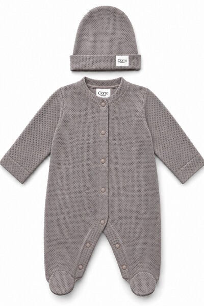 2 li Bebek Takımı Mini Brown Dots Örme 0-3 ay %100 Pamuk