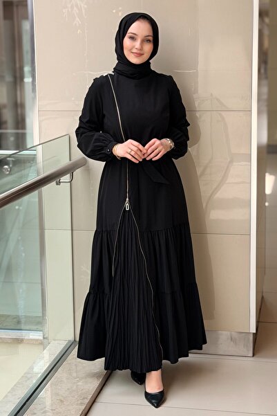 Matex Dress with Stone Embellishments on the Shoulder and Zipper Detail