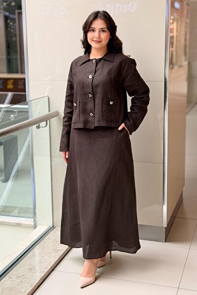 MISS DALIDA Missdalida Elastic Waist A-Line Solid Color Linen Skirt