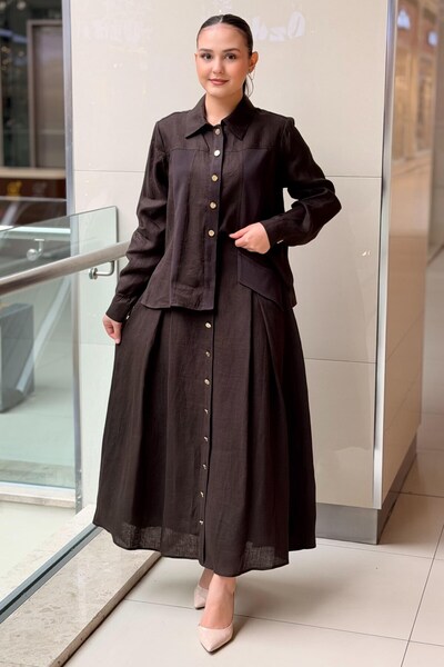 MISS DALIDA Missdalida A-Line Linen Skirt with Pocket Flaps