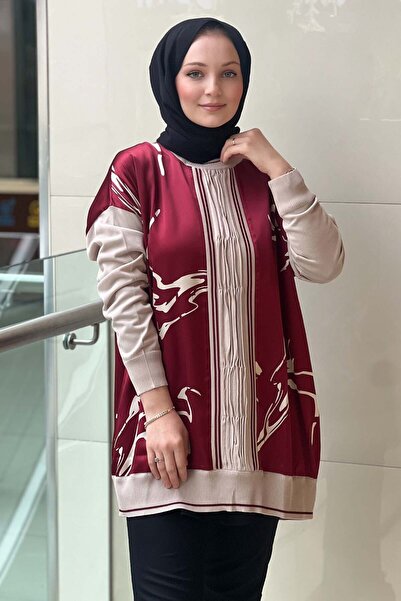 Ghisa Triko Detaylı Desenli Saten Tunik