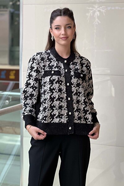 Ghisa Pearl Button Patterned Knitwear Cardigan