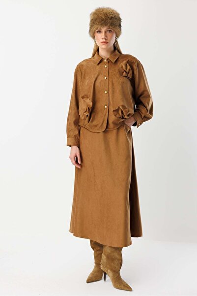 Ghisa Embossed Piece Detailed Shirt Skirt Set