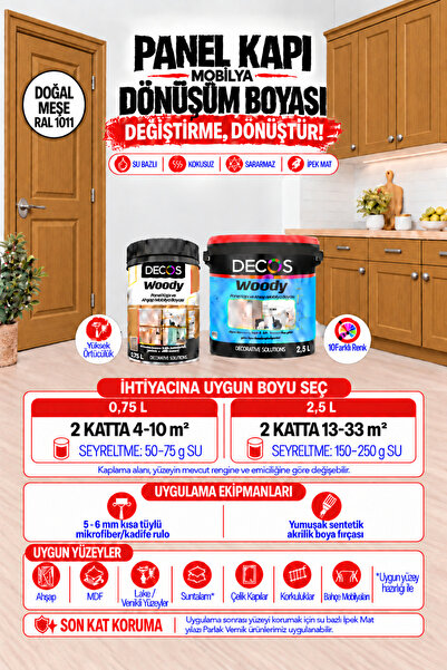 DECOS WOODY - Doğal Meşe - Renkli Panel Kapı ve Mobilya Boyası | Su Bazlı Kok...
