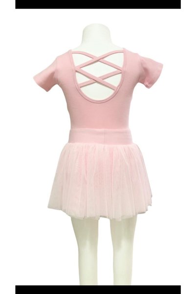 Yıldız Bale Kostüm ve Spor Short Sleeve Cross Back Swimsuit & Stretch Tulle Skirt