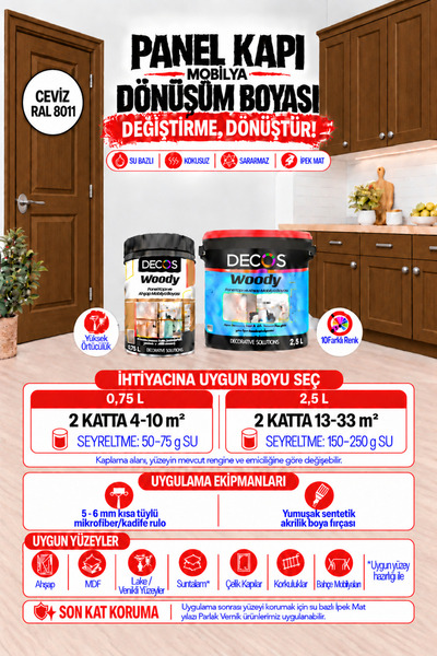 DECOS Woody Ceviz - Renkli Panel Kapı ve Mobilya Boyası | Su Bazlı Kokusuz | ...