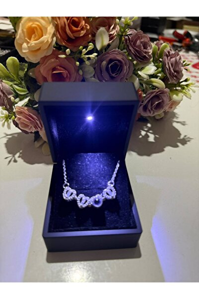 HKN AVM ACCESSORİES Işıklı Kutuda Gümüş Renk 100 dilde Seni Seviyorum Kolye açılıp kapanan yonca kolye dünyanın en güzel kızı notlu doğum günü hediyesi sevgililer günü hediyesi