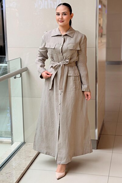 MISS DALIDA Missdalida Linen Jacket with Belt and Pocket Detail