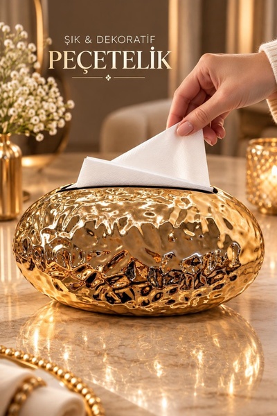 Kitchen Beauty Gold Plastik Darbeli Tasarım Peçetelik Dekoratif Modern Lüks M...