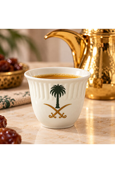 Generic فناجين قهوة سعودية مع تصميم شجرة النخيل والسيوف المتقاطعة - طقم من 12...