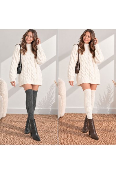 izayq collection 2 Pairs of Thick Winter Self-Patterned Long Wool Socks