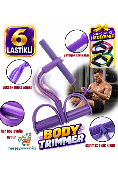 HerŞey Marketing 6 Lastikli Spor Aleti Body Trimmer Pilates Direnç Lastiği Ka...