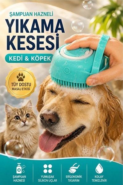 İndirimKap Şampuan Hazneli Kedi Ve Köpek Evcil Hayvan Yıkama Fırçası Silikon