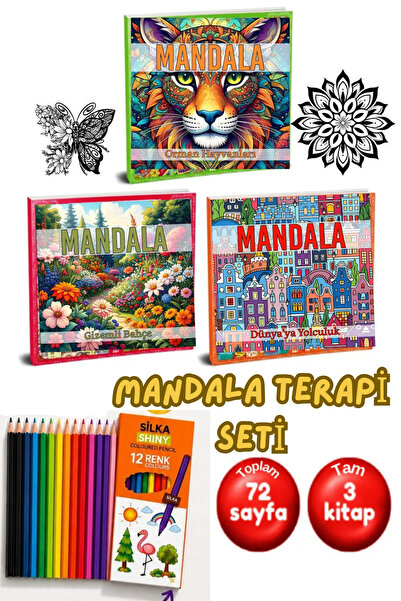 GÖNÜL YAYINCILIK Mandala Terapi Her Yaşa Uygun Boyama Seti -3 Kitap Ve Kalem ...