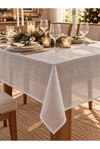 PİKKO HOME 145*220 Cm Gümüş Sim Ince Parti Masa Örtüsü(YILBAŞI)