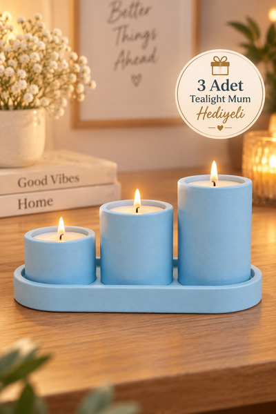3’lü Sütun Tealight Mumluk Seti | 3 Adet Tealight Mum Hediyeli | El Yapımı Ev Dekorasyonu| Özel Notlu Hediyelik