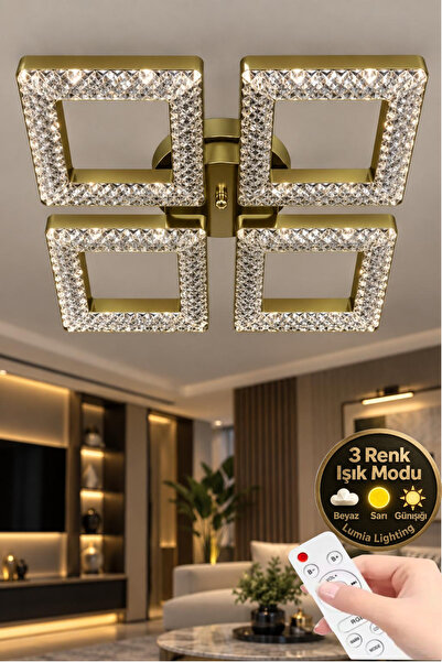 Melize Kare Model Eskitme 4"lü Ledli 3 Renk Modu Kristal Salon Mutfak Yatak Ç...
