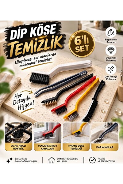 Tasarım Evi 6 Piece Bottom Corner Cleaning Brush Set - Grout Brush, Drain Twe...