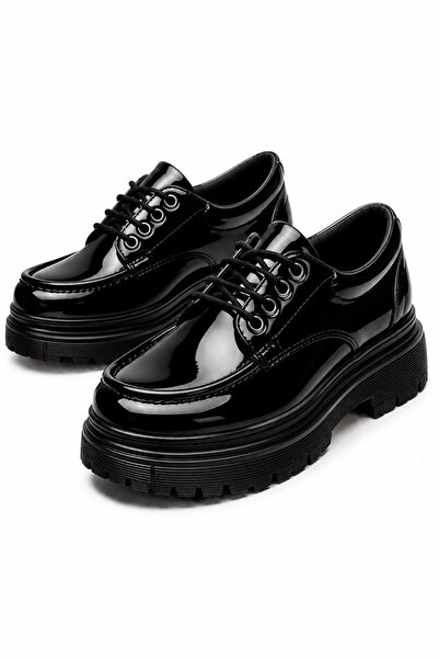 Lucy Shoes Yg-X6 Men's Casual Lace-Up Patent Leather Classic Shoes Rst - Black