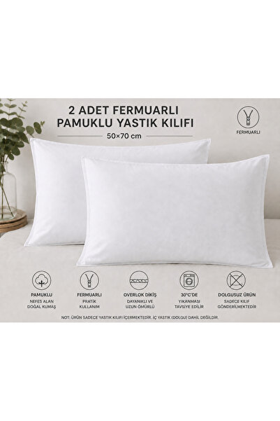 2 adet 50x70 fermuarlı pamuklu yastık kılıfı iç astar