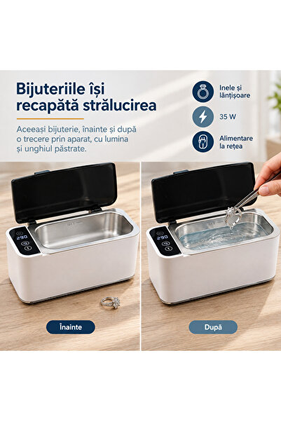 LUDORA Aparat de Curatare cu Ultrasunete Inox, 4 Moduri de Curatare, Sterilizare si Dezinfectare