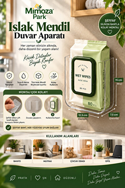 MİMOZA PARK Islak Mendil Düzenleyici Duvar Aparatı Mutfak Ve Banyo Islak Mend...