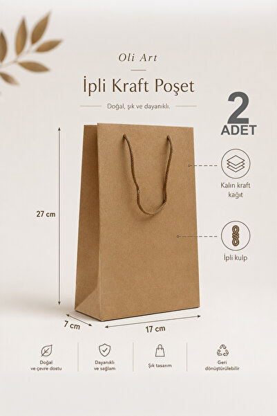 OLİ Art Kraft Çanta 17x27cm 2 ADET Kalın Kraft Poşet Kraft Poşet Hediye Poşet...