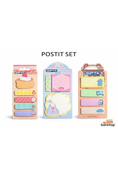 Gıpta Yapışkanlı Not Kağıdı Postit 3 Adet set 12 Bez Çanta Hediyeli