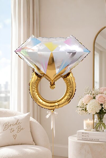 Patladı Gitti Solitaire Ring 75 cm Gold Colored Diamond Foil Balloon Bachelor...