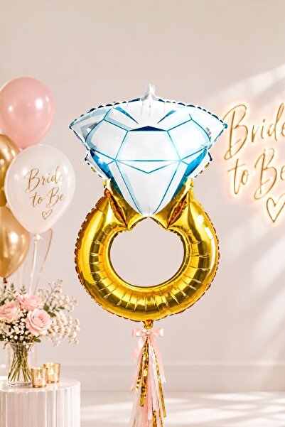 Patladı Gitti Solitaire Ring 75 cm Gold Colored Diamond Foil Balloon Bachelor...