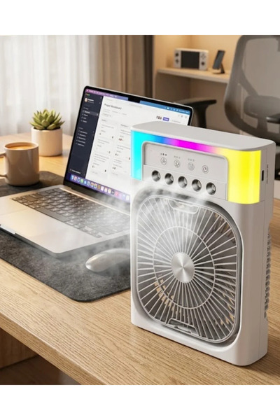 USB Şarjlı Masaüstü Soğutucu Fan Su Püskürtmeli Renkli Işıklı