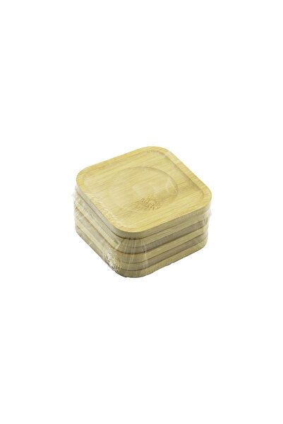 SS HOME CONCEPT Square= 9.7 X 9.7cm 6Pcs Bamboo - Wooden Tea Plate