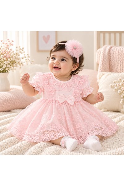 LOOFI Cotton princess dress for newborn baby with hairband