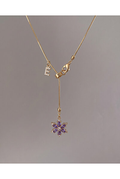Gleemy accesories Kişiye özel Zarif harfli Lotus Kolye – Gold Renk Pembe Zirk...