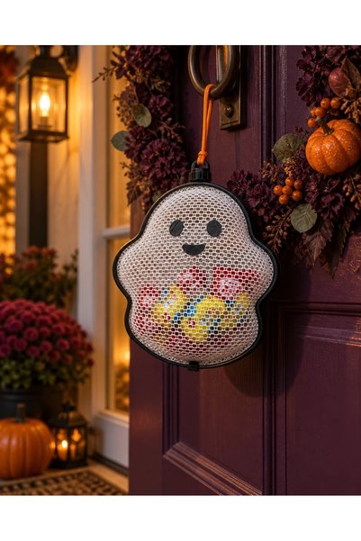 OEM Recipient fantomă Halloween 10×10 cm pentru bomboane, decor flexibi | Dimensiuni: 12.1 x 12 x 2.4 cm