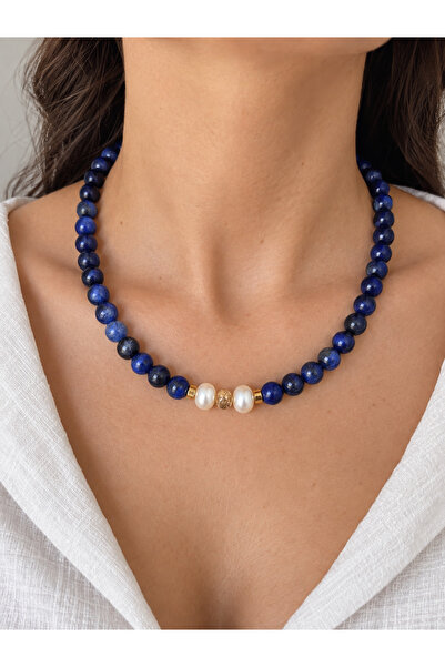 Cunda Doğal Taş Design Lapis Lazuli & İnci Doğal Taş Kolye