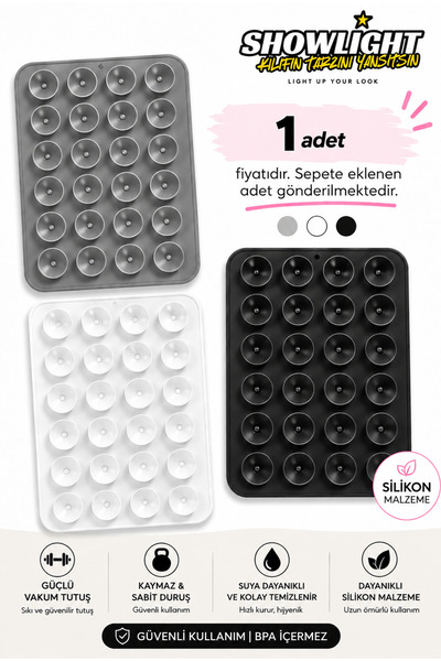 SHOWLIGHT Vakumlu Slikon Vantuz Telefon Tutucu, Cep Telefonu İçin Yapışkanlı ...