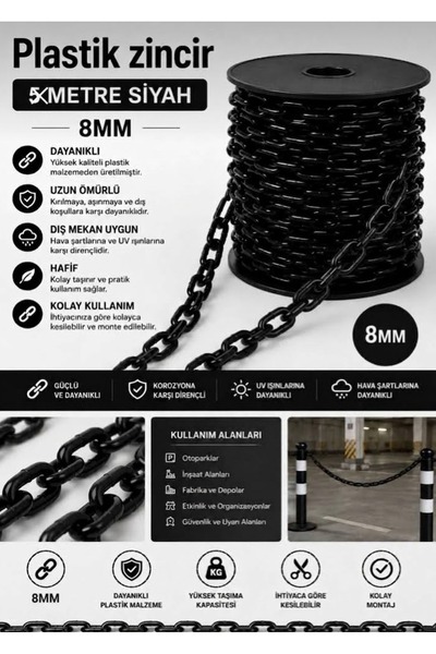 ONG PLASTIK 8MM PLASTİK ZİNCİR 5 METRE SİYAH
