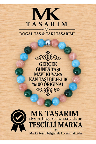 MK tasarım سوار من الكوارتز الأزرق الحقيقي، حجر الشمس، حجر الدم MK100157-سوار...