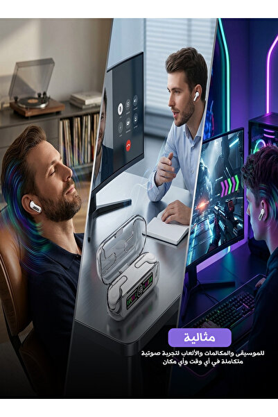 Generic سماعات أذن لاسلكية بتقنية البلوتوث 5.3 مع شاشة رقمية شفافة، تحكم بالل...