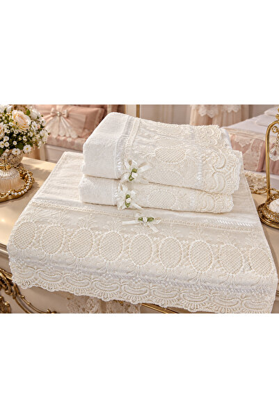 DİLEX ev tekstili 50X90 2-Pack 100% Cotton Velvet Lace Laced Bow Dowry Box Ha...