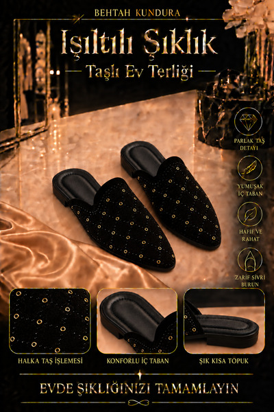 Behtah Kundura Women's Stone-Decorated House Slippers Women's Slippers Dowry ...