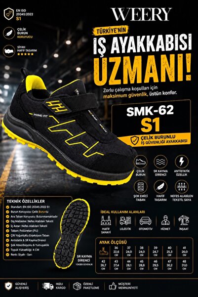 e&e SMK-63 S1 Çelik Burunlu Yarım Ortopedik İş Ayakkabısı Çelikli Yazlık Spor...