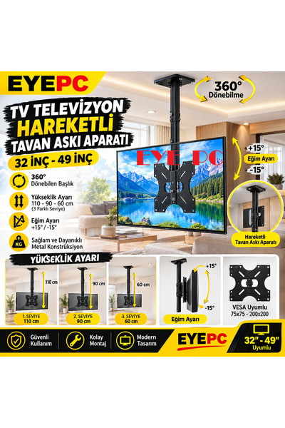 EYE PC Vestel Seg Regal 10 Inç 32 Inç Lcd Lcd Tv Için Tavan Askı Aparatı