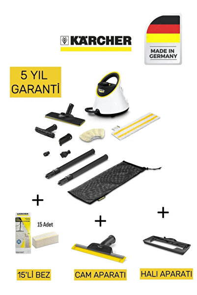 Karcher SC2 Deluxe Prime Paket: Halı Aparatı, Cam Silme Aparatı ve 15’li Temi...